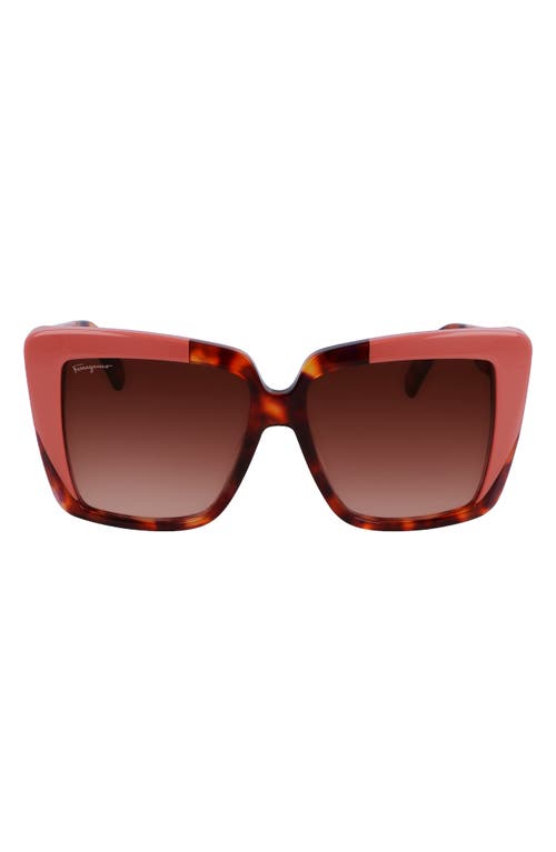 Shop Ferragamo 55mm Gradient Rectangular Sunglasses In Red Tortoise/rose