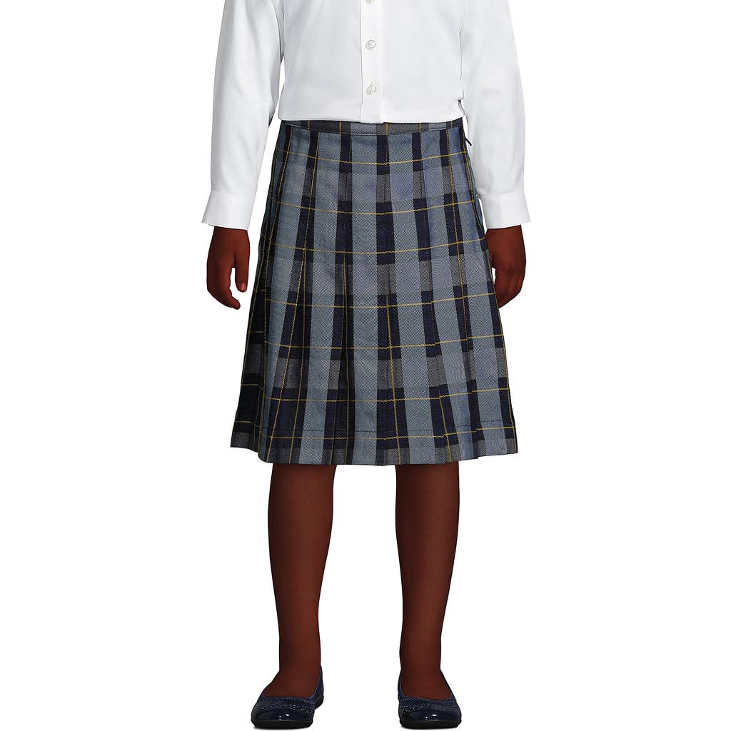 Lands' End School Uniform Girls Plaid Pleated Skirt Below The Knee In Classic Navy Plaid