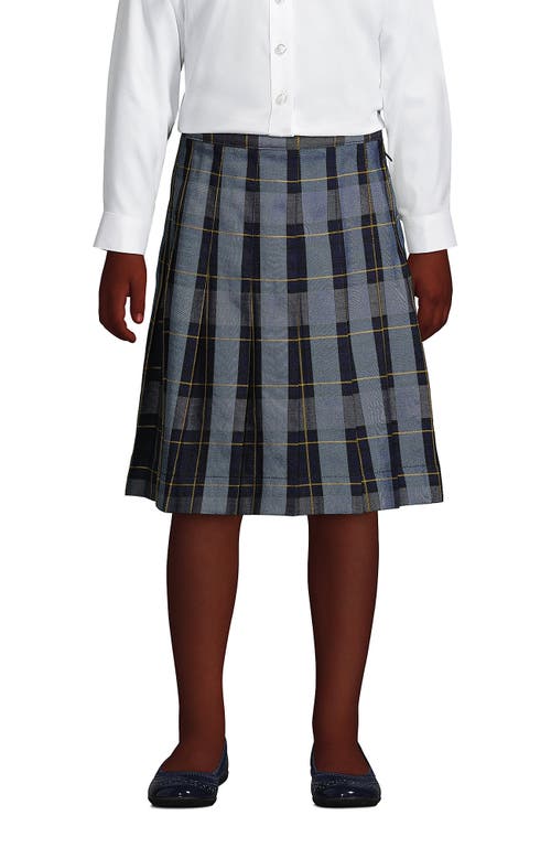 Lands' End Kids'  School Uniform Girls Plaid Pleated Skirt Below The Knee In Classic Navy Plaid