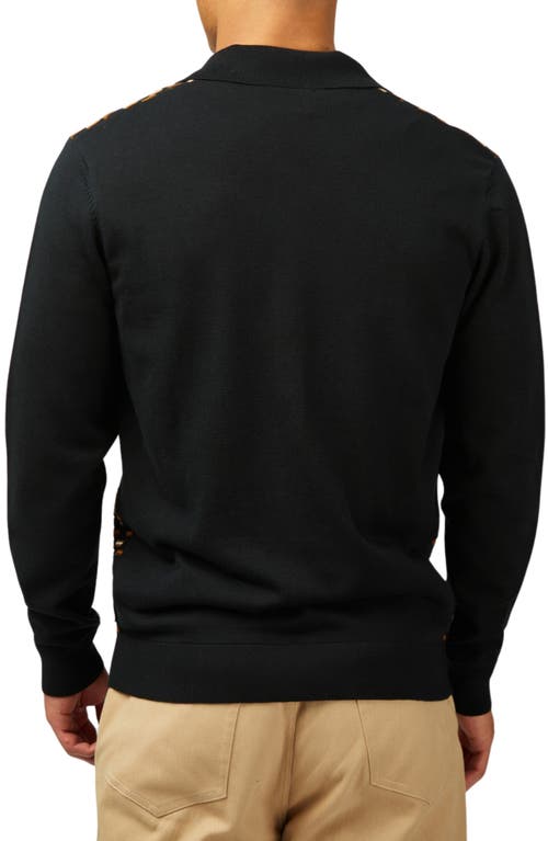 Shop Ben Sherman Check Organic Cotton Polo Cardigan In Black