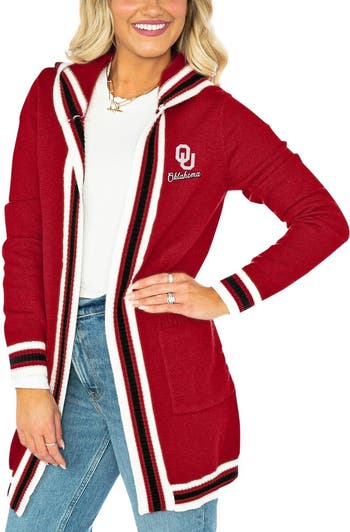 Women's Gameday Couture Crimson Oklahoma Sooners One More Round Tri-Blend  Striped Hooded Cardigan Sweater