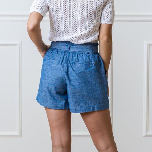 Shop Hope & Henry Organic Cinch Waist Short In Blue Chambray