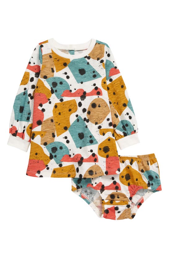 Open Edit Babies' Abstract Print Cotton Dress & Bloomers Set In Ivory Cloud Ink Collage