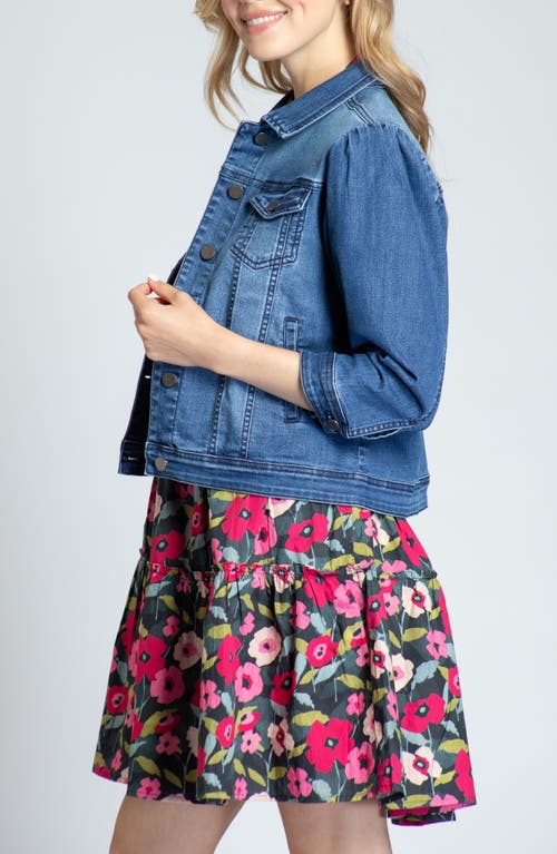 Apny Puff Sleeve Denim Jacket In Medium Indigo