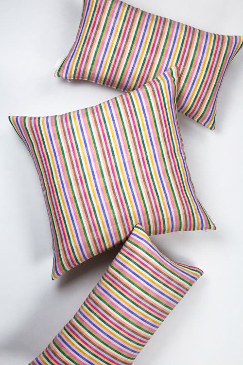 ARCHIVE NEW YORK ARCHIVE NEW YORK VALENTINA RAINBOW STRIPED COTTON HANDWOVEN SQUARE THROW PILLOW