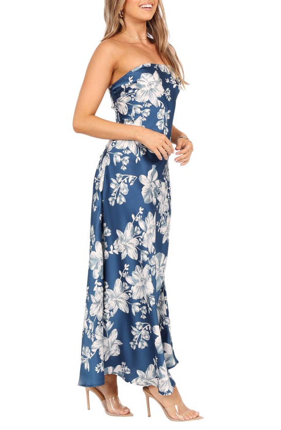 Shop Petal And Pup Petal & Pup Gemma Floral Strapless Maxi Dress In Blue Floral