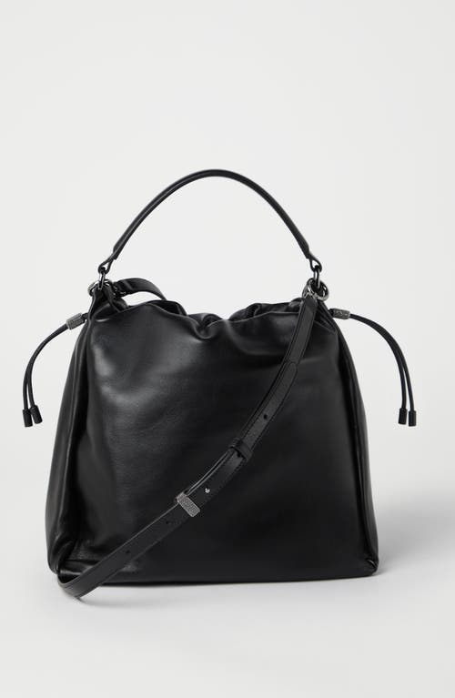 Shop Brunello Cucinelli Soft Leather Bucket Bag With Monili In Black