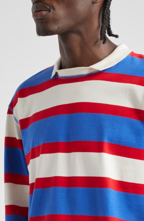 Shop Drake's Stripe Long Sleeve Rugby T-shirt In Navy White And Red