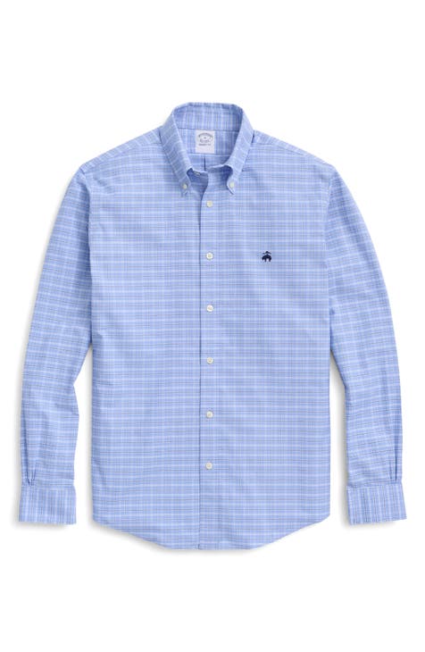 Regent Regular-Fit Sport Shirt, Slub Cotton Dark-Blue Plaid