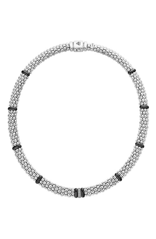 Lagos Black Caviar Pavé Diamond Collar Necklace In White