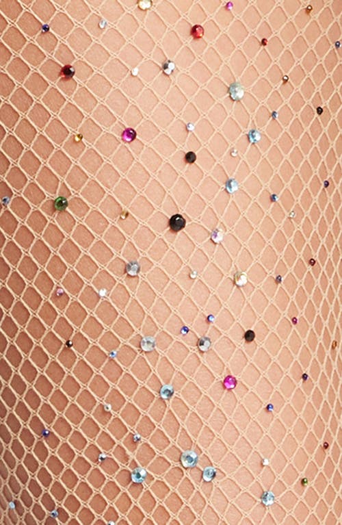 High Heel Jungle Glitter Fishnet Tights In Beige