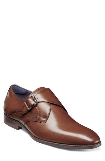 Stacy Adams Men's Karcher Plain Toe Monk Strap Slip-on Dress Shoes In Cognac