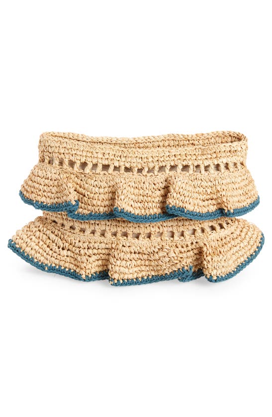 Btb Los Angeles Joey Ruffle Raffia Clutch In Turquoise