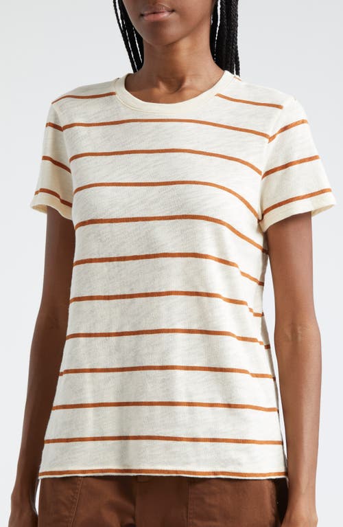 Atm Anthony Thomas Melillo Slub Jersey Stripe Schoolboy Short Sleeve Crew Neck Tee In Irish Cream-cornelian Stone
