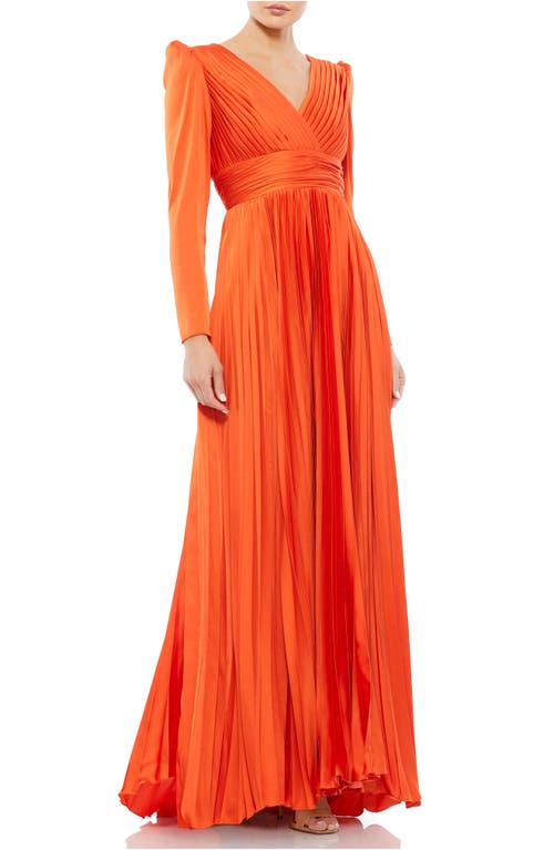 Mac Duggal Long Sleeve Pleated Chiffon A-Line Gown at Nordstrom,