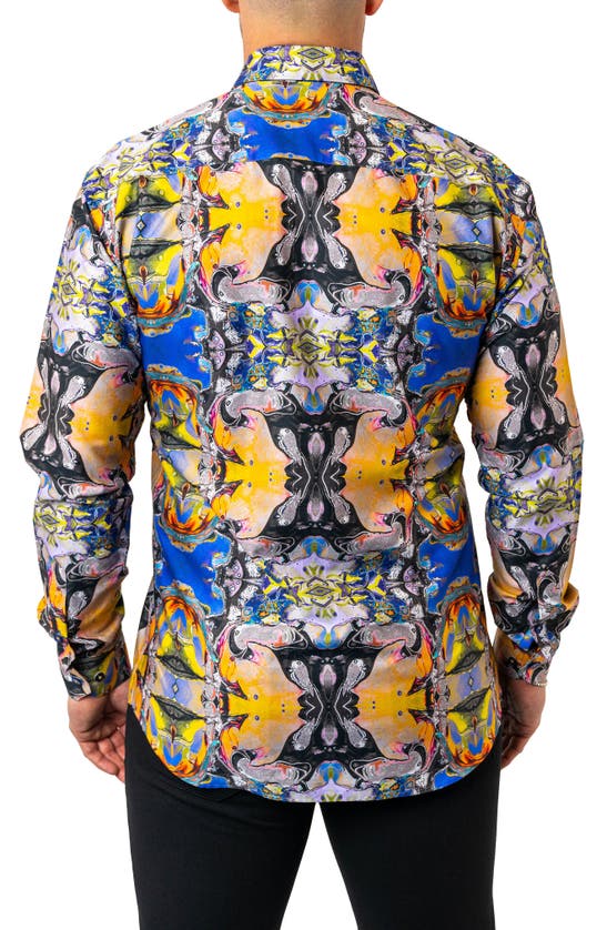 Shop Maceoo Fibonacci Acid Trip Contemporary Fit Button-up Shirt In Blue