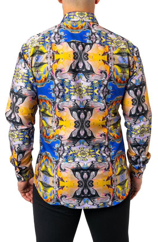 Maceoo Fibonacci Acid Trip Contemporary Fit Button-up Shirt In Blue