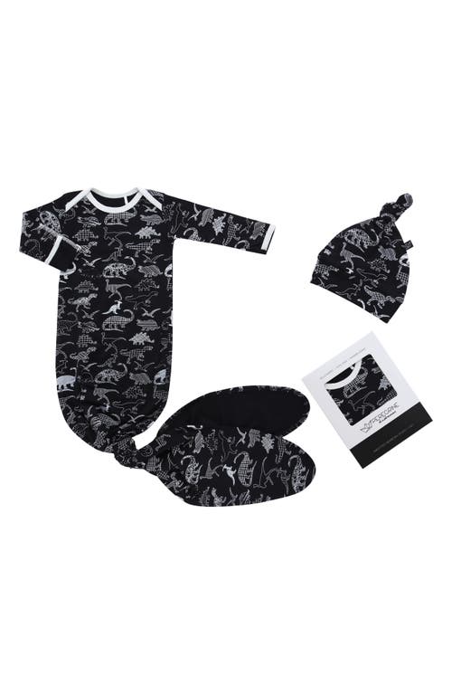 Peregrine Kidswear Dino Knotted Gown & Hat Set in Black at Nordstrom, Size Newborn Us