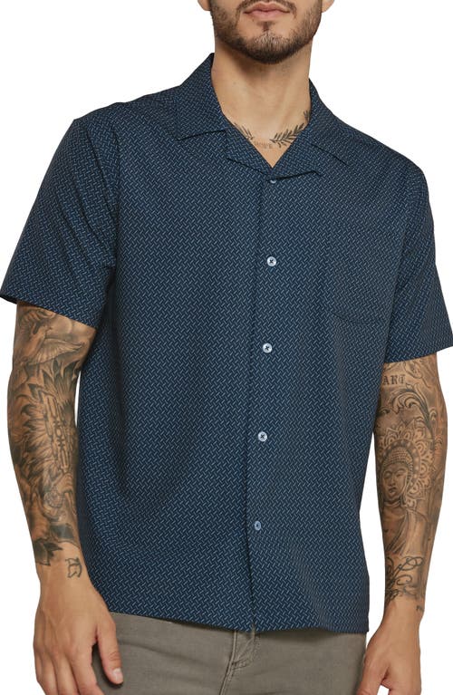 7 Diamonds Callah Geo Print Performance Camp Shirt Navy at Nordstrom,