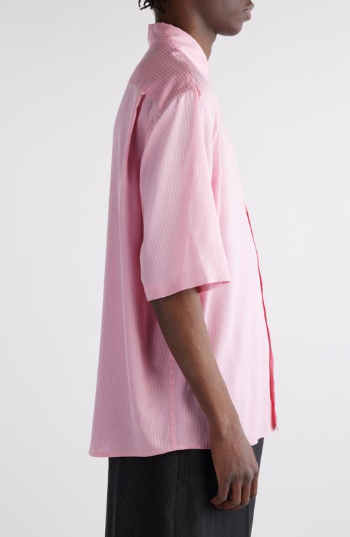 Acne Studios Tonal Stripe Short Sleeve Lyocell Button-up Shirt In Blush Pink