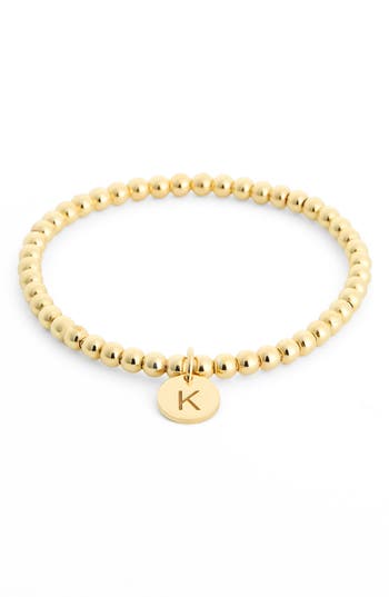 Meshmerise Initial Charm Ball Stretch Bracelet In Yellow-k