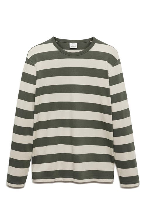 Shop Mango Stripe Long Sleeve Cotton T-shirt In Forest Green