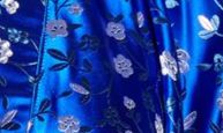 Shop La Vie Style House Floral Jacquard Long Sleeve Wrap Minidress In Royal Blue/ White