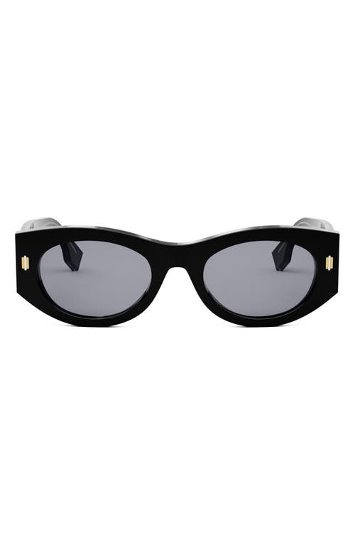 'Fendi Roma 52mm Oval Sunglasses in Shiny Black /Blue at Nordstrom