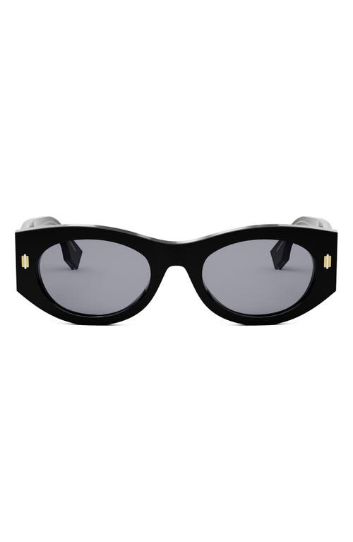 Shop Fendi ' Roma 52mm Oval Sunglasses In Shiny Black/blue