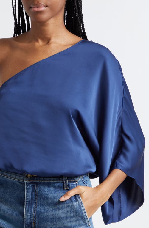 Ramy Brook Gina Asymmetric Satin Blouse In Spring Navy