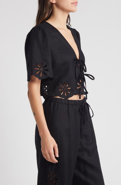 Rails Pari Eyelet Tie Front Linen Crop Top In Black Eyelet