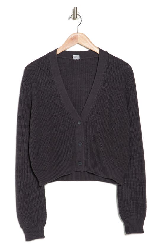 Melrose And Market Button-up Cropped Knit Cardigan In Grey Stonehenge