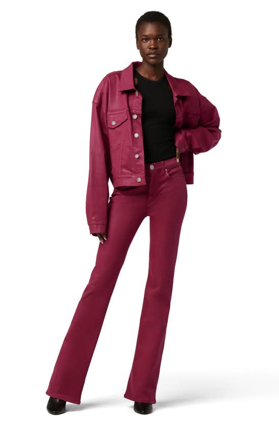 Shop Hudson Jeans Brea Coated Denim Trucker Jacket In Coated Beet Red