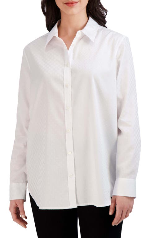 Foxcroft Jacquard Check Boyfriend Button-Up Shirt White at Nordstrom,