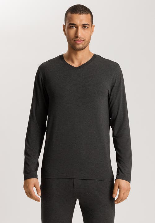 Hanro Casuals Long Sleeve V-neck Top In Caviar