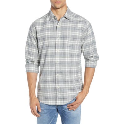 Faherty Seaview Flannel Button-Up Shirt, Grey