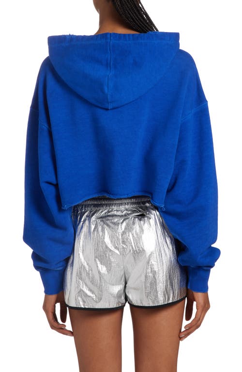 Shop Golden Goose Crop Cotton French Terry Logo Graphic Hoodie In Mazarine Blue/heritage White