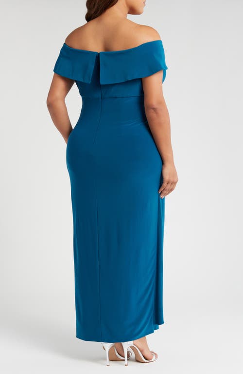 Alex Evenings Off The Shoulder Embellished Column Gown In Deep Teal