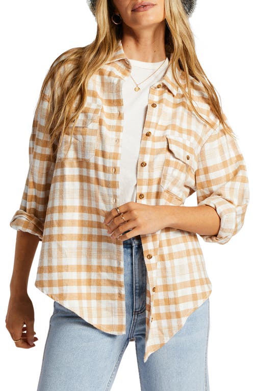 Billabong So Stoked Plaid Cotton Flannel Button-Up Shirt in Truffle