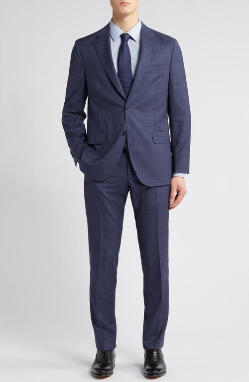 Windowpane Check Tailored Fit Wool Suit in Blue