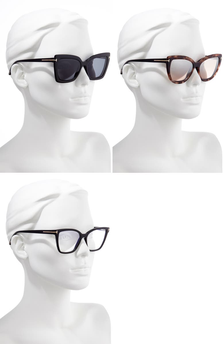 TOM FORD 53mm Blue Light Blocking Cat Eye Glasses & Interchangeable  Sunglasses Clips Set | Nordstrom