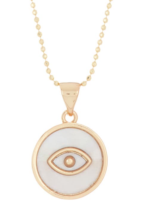14K Gold Plated Sterling Silver Mother-of-Pearl Evil Eye Disc Pendant Necklace