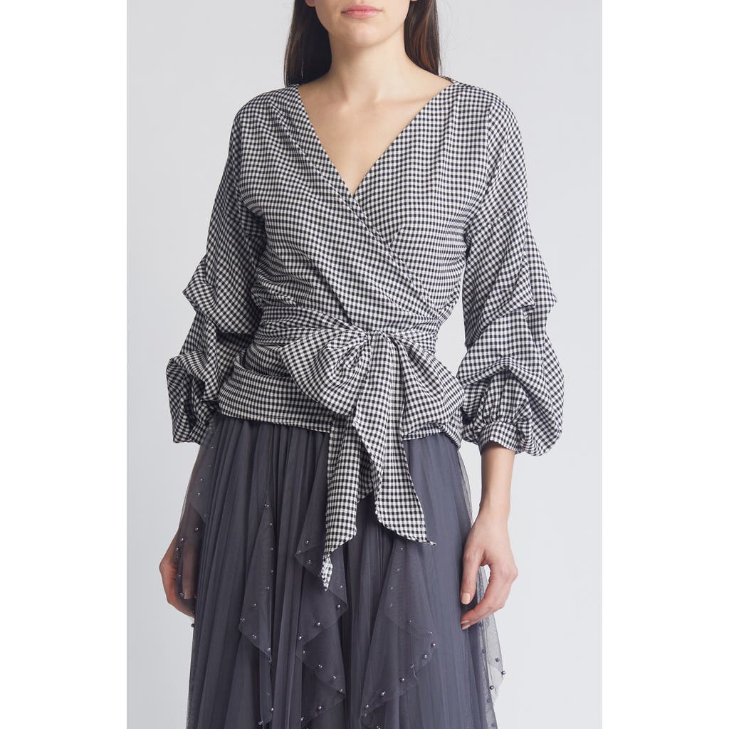 Shop Nikki Lund Anna Tie Waist Wrap Top In Black/white