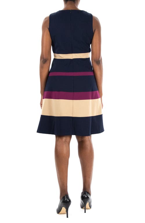 Shop Nina Leonard Sleeveless Jewel Neck Colorblock Dress In Navy/tan/crisp Berry