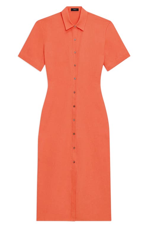 Shop Theory Galena Linen Maxi Shirtdress In Bright Coral