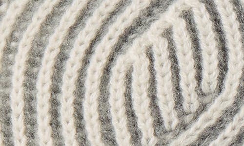 Sofia Cashmere Faux Fur Pompom Plaited Rib Cashmere Knit Beanie In Grey/ivory