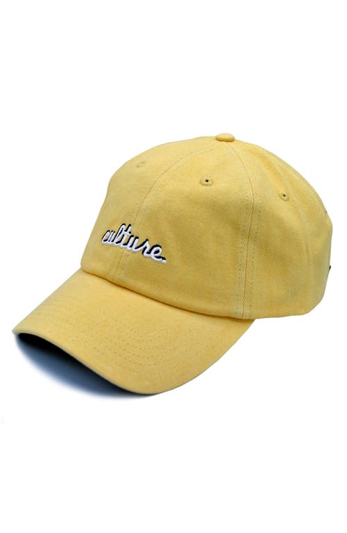 A Life Well Dressed Culture Statement Baseball Cap in Yellow Denim/White