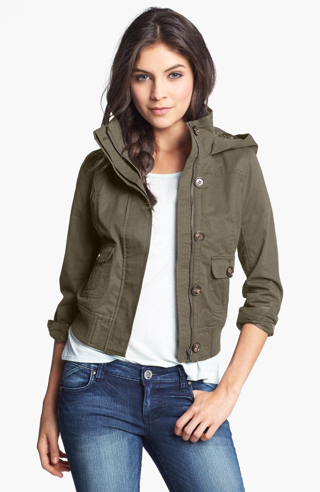 Thread & Supply Hooded Twill Bomber Jacket (Juniors) Only