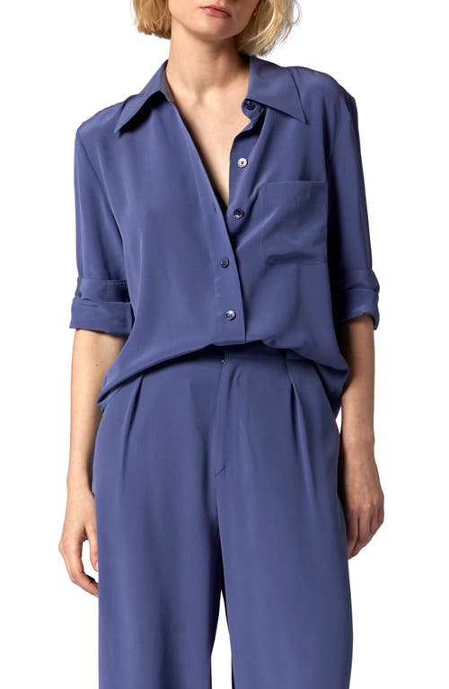 Equipment Quinne Silk Button-Up Shirt in Blue Indigo