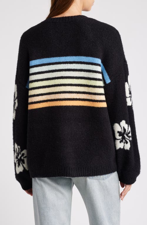 Rip Curl High Tide Hibiscus Stripe Crewneck Sweater In Black